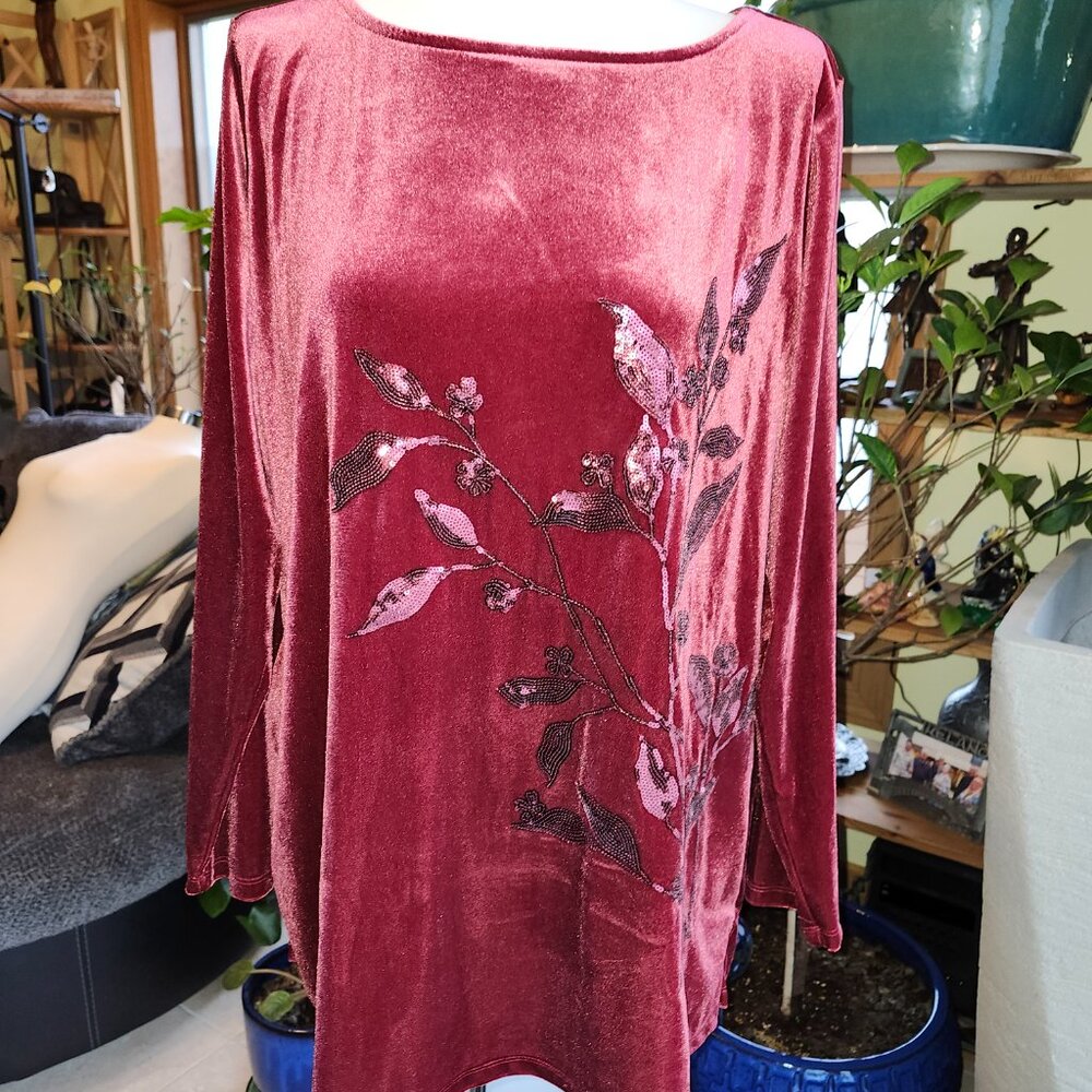 BEAUTFUL by Lawrence Zarian Stretch Velvety Sequin Tunic Cranberry